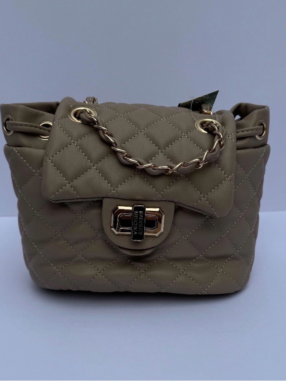 Badgely Mischka Quilted Taupe Chain-Handle Shoulder Bag